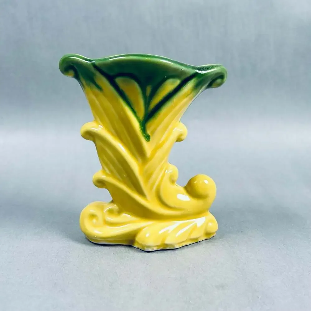 Vintage Shawnee Pottery Cornucopia Vase Model 835 Yellow and Green